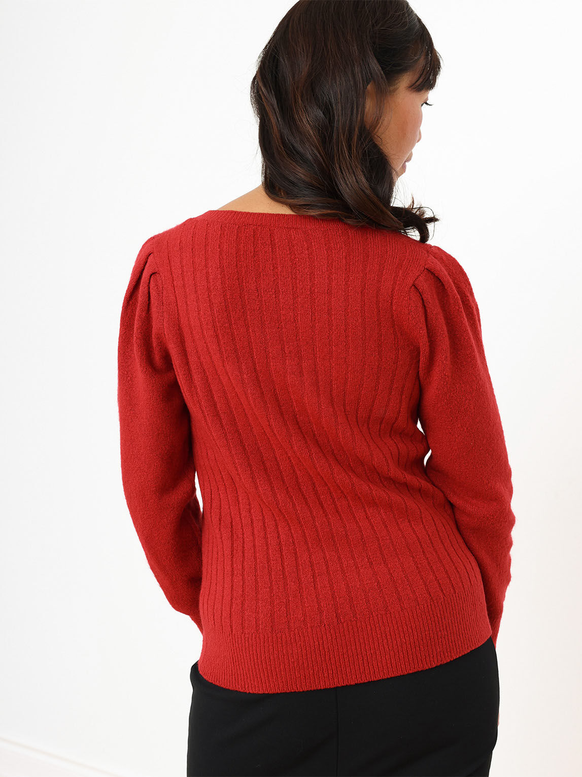 Petite Square Neck Pullover with Puff Shoulders