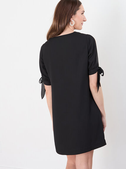 Crepe de Chine Knee-Length Dress with Tie Sleeves Image 3