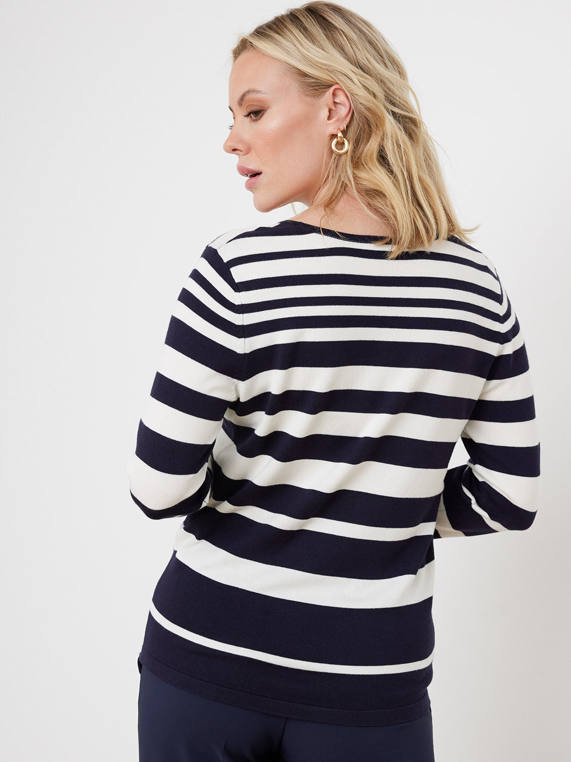 Petite 3/4 Sleeve Striped Pullover Sweater