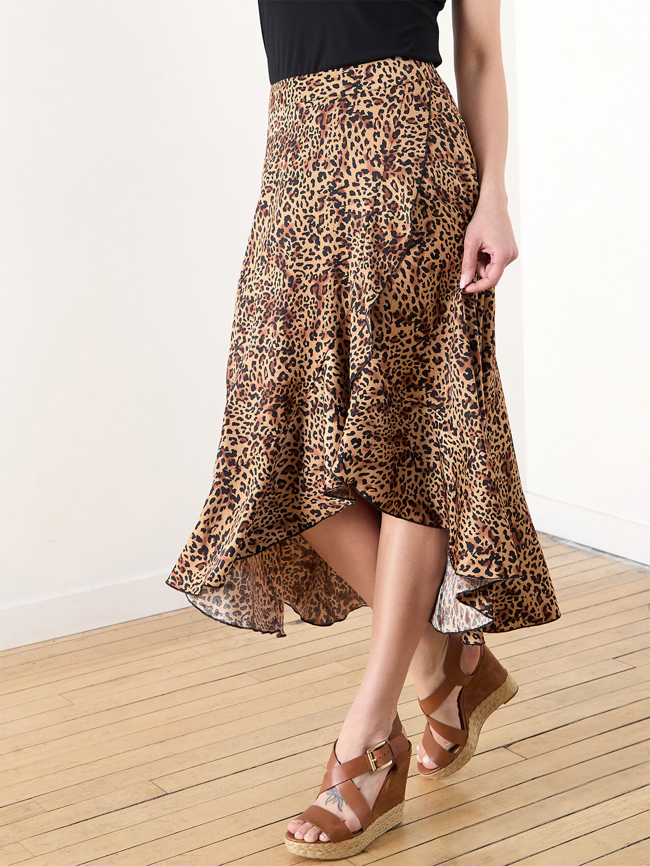 Airflow Animal Print Ruffle Wrap Skirt