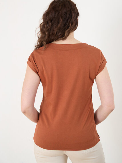 Short Sleeve Rolled Cuff Boatneck T-Shirt Image 6