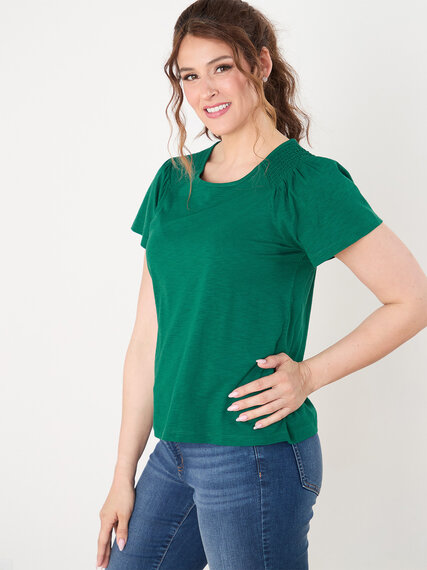 Ruched Peasant Tee with Flutter Sleeves Image 3