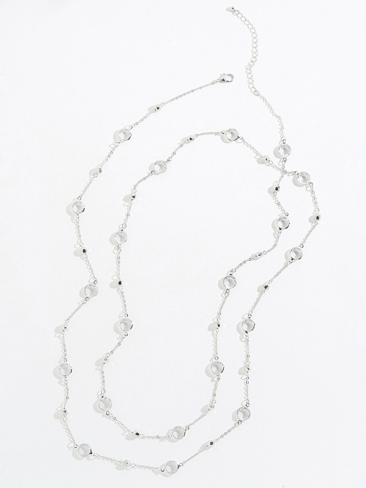 Long Silver Necklace with Glass Stones