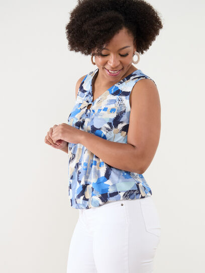 Petite Sleeveless Soft Stretch Bubble Hem Top with Ring Detail