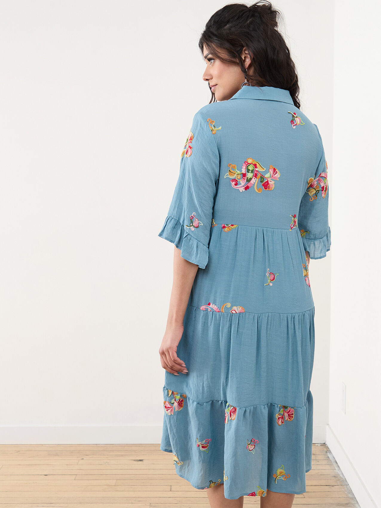 Petite Blue & Floral Gauze Dress