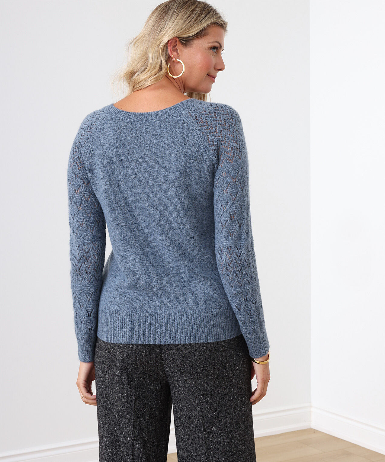 Pointelle V-Neck Pullover Sweater
