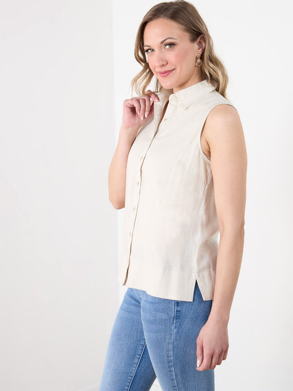 Sleeveless Linen Blend Relaxed Fit Shirt Image 3