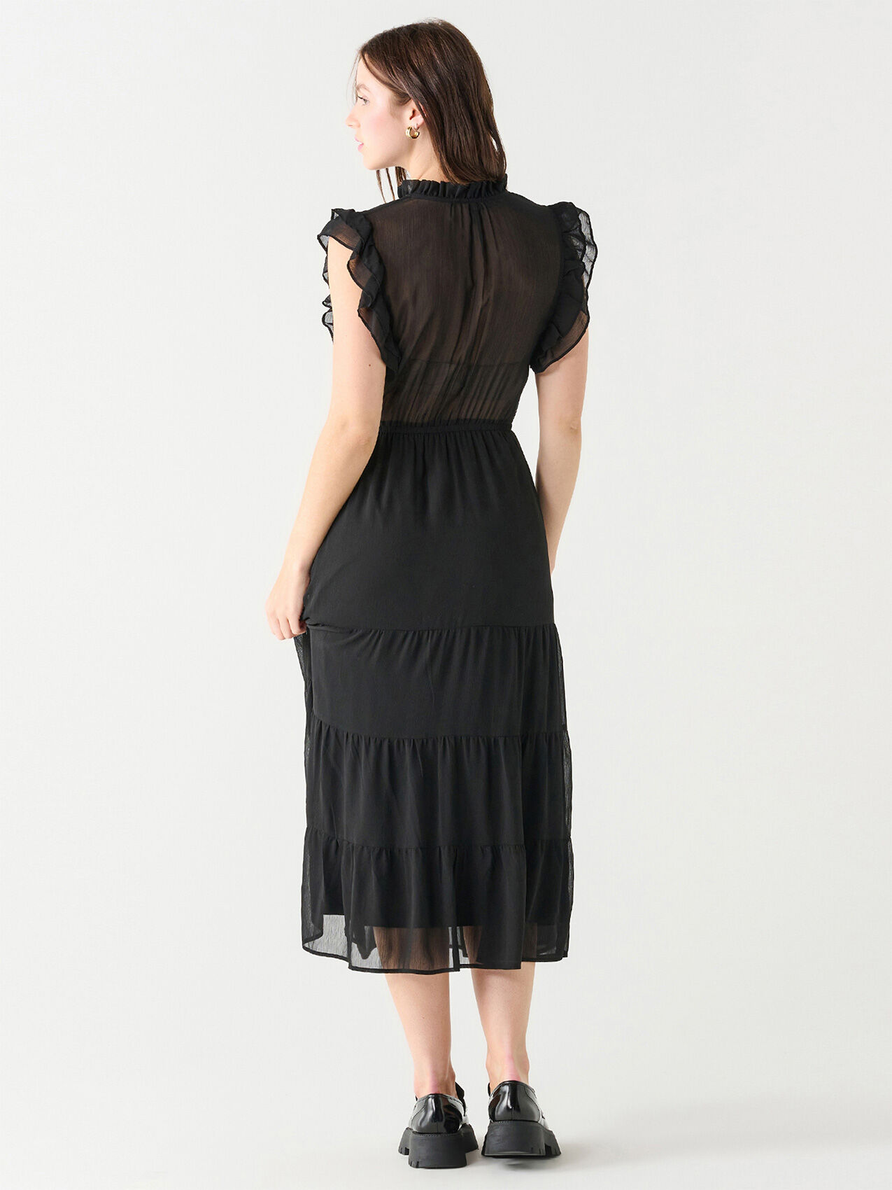 Ruffle Sleeve Tiered Midi Dress