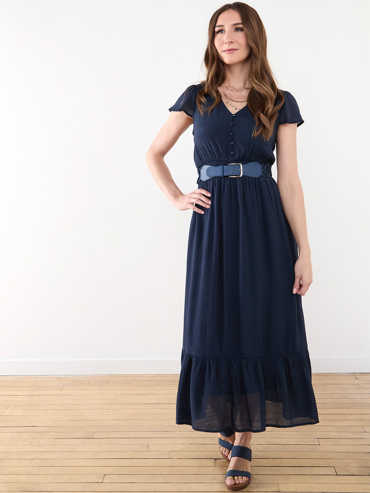 Gauze Midi Dress with Smocked Waist