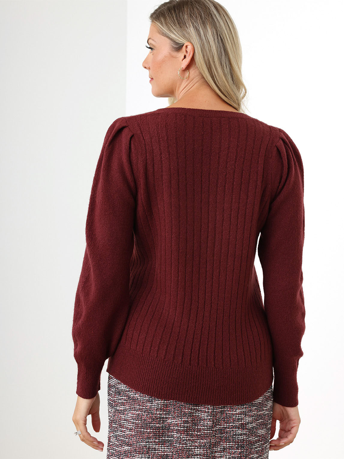 Square Neck Pullover with Puff Shoulders