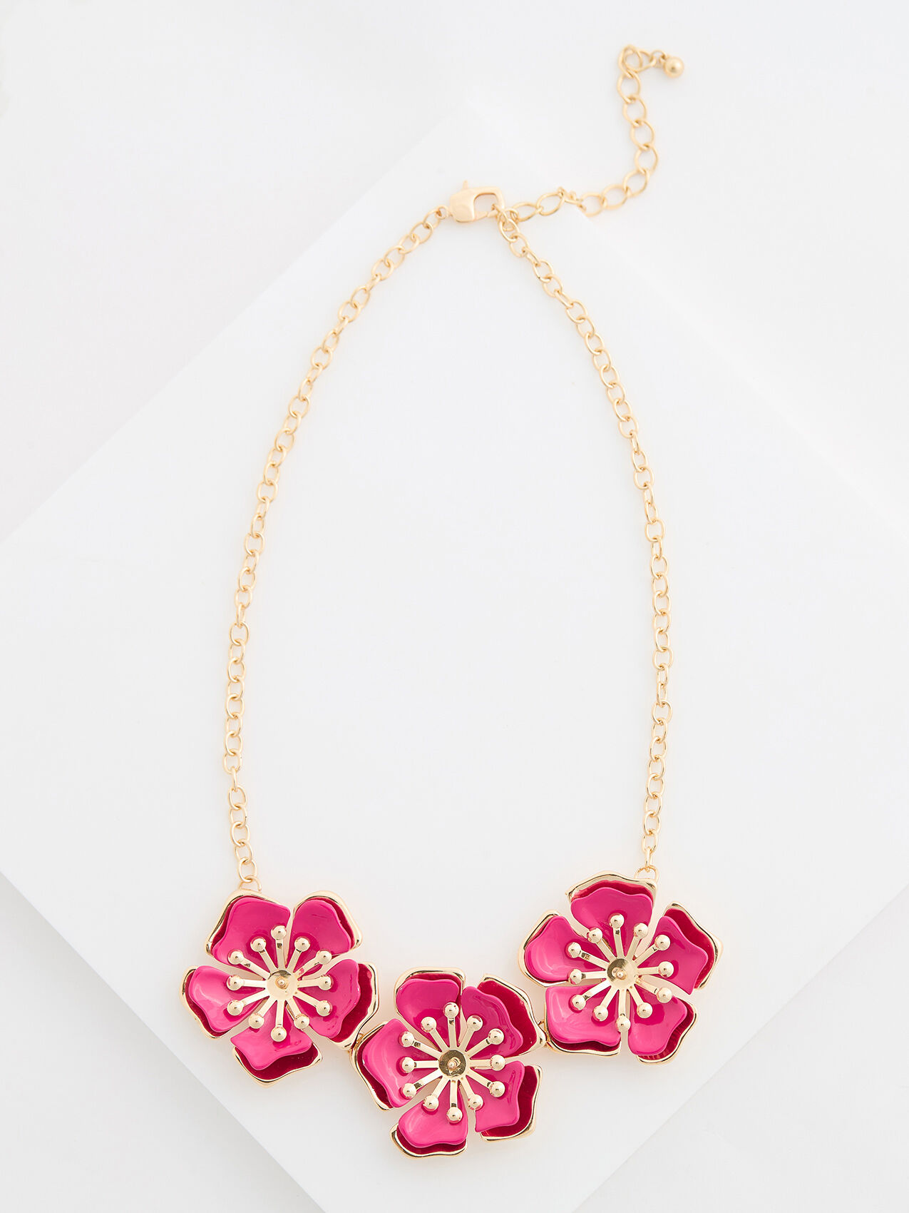 Pink Flash/Gold Short Statement Flower Necklace