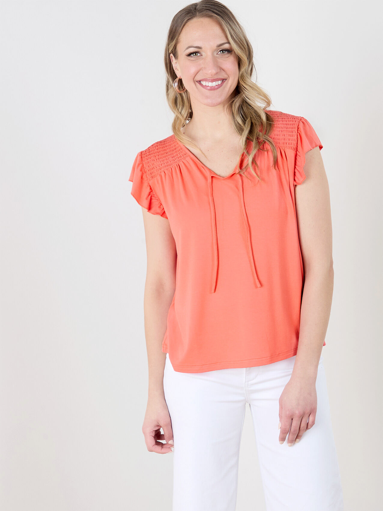 Short Sleeve V-Neck with Flutter Sleeves by GG Collection