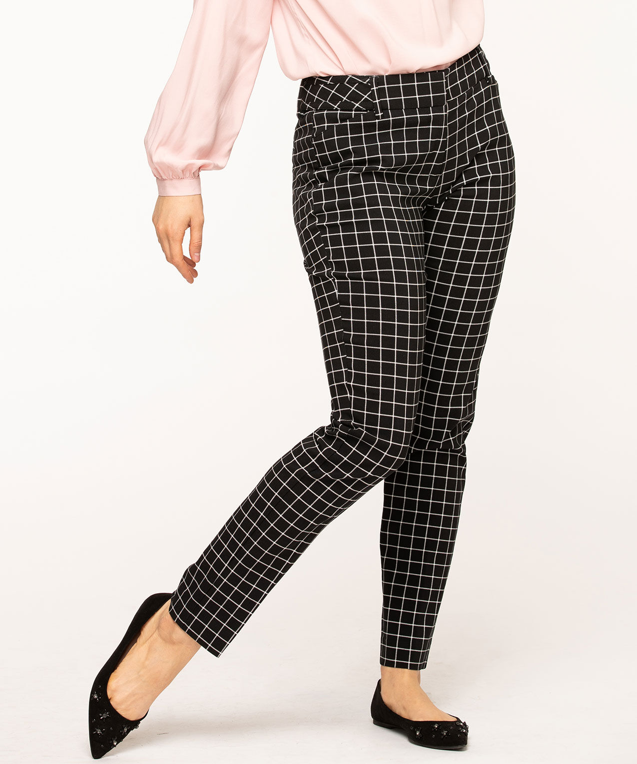 Windowpane Plaid Slim Leg Pant