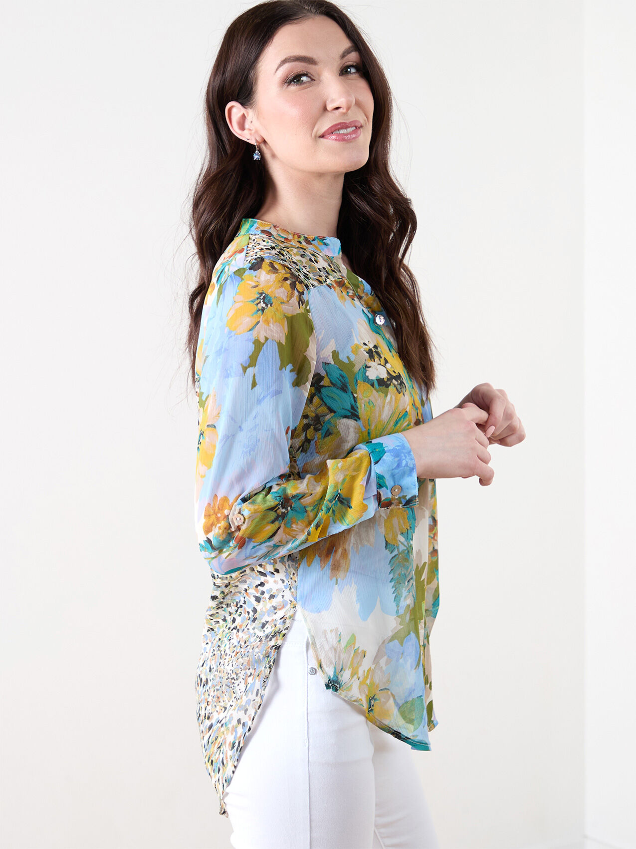 Long Sleeve Chiffon Twin Print Blouse