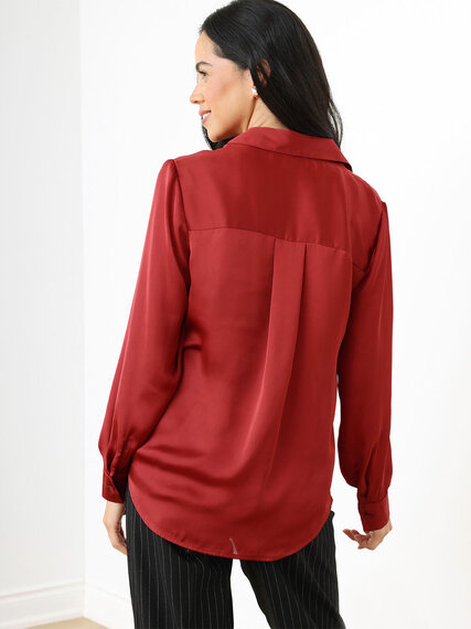 Petite Long Sleeve Relaxed Fit Satin Shirt Image 4