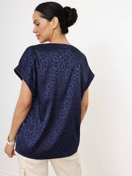 Satin Short Sleeve Leopard Print Blouse Image 3