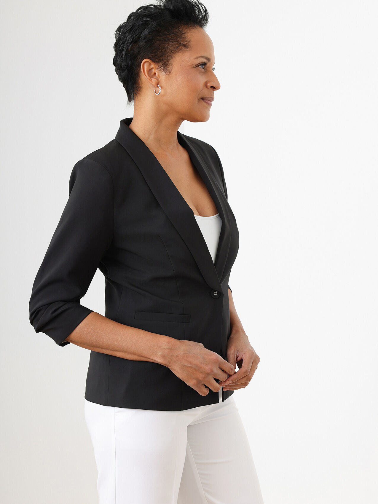 Ruched 3/4 Sleeved 1-Button Blazer