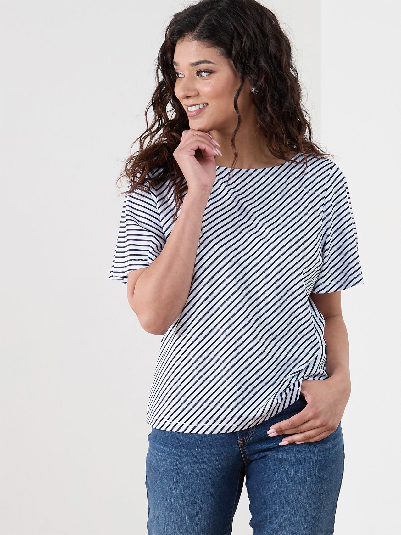 Petite Short Flutter Sleeve Stretch Crepe Top