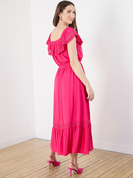 Textured Maxi Dress with Crochet Lace Insert Image 5