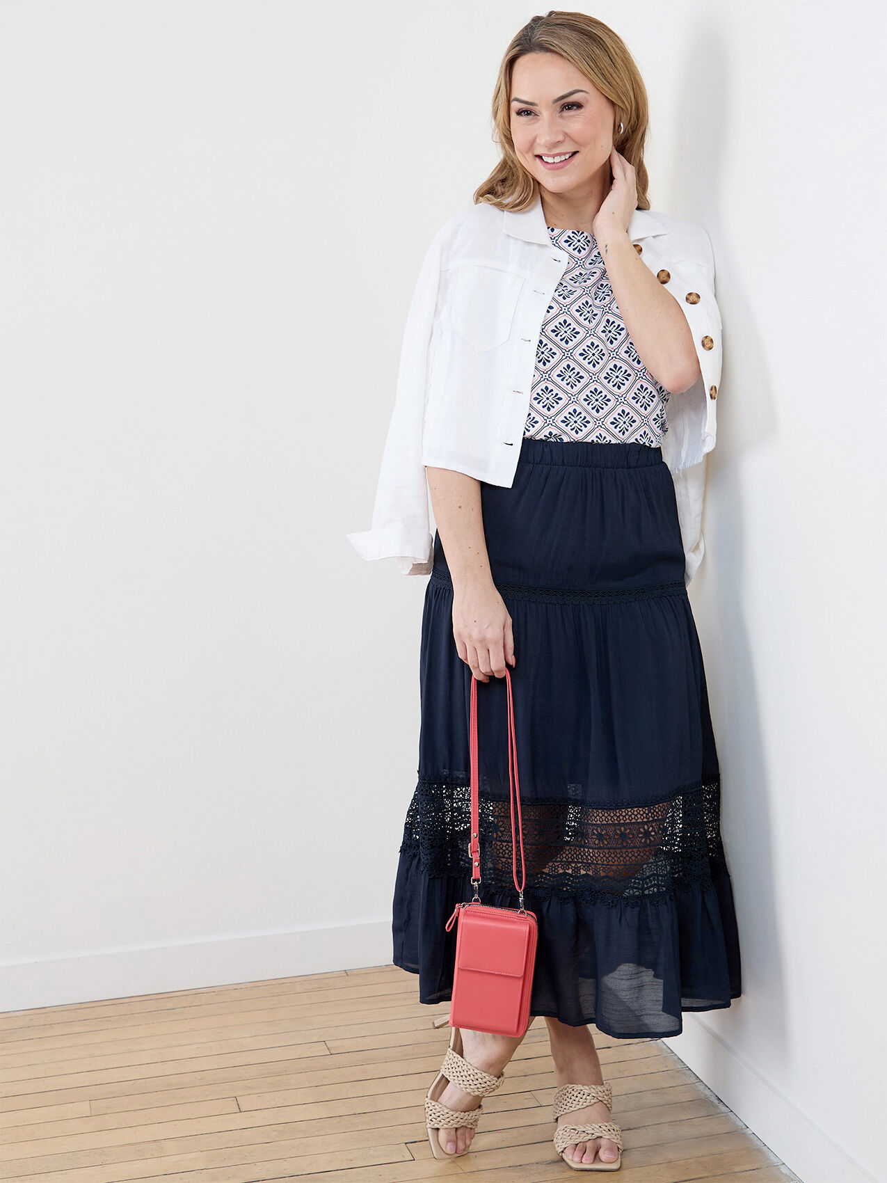 Gauze Peasant Skirt with Lace Detail