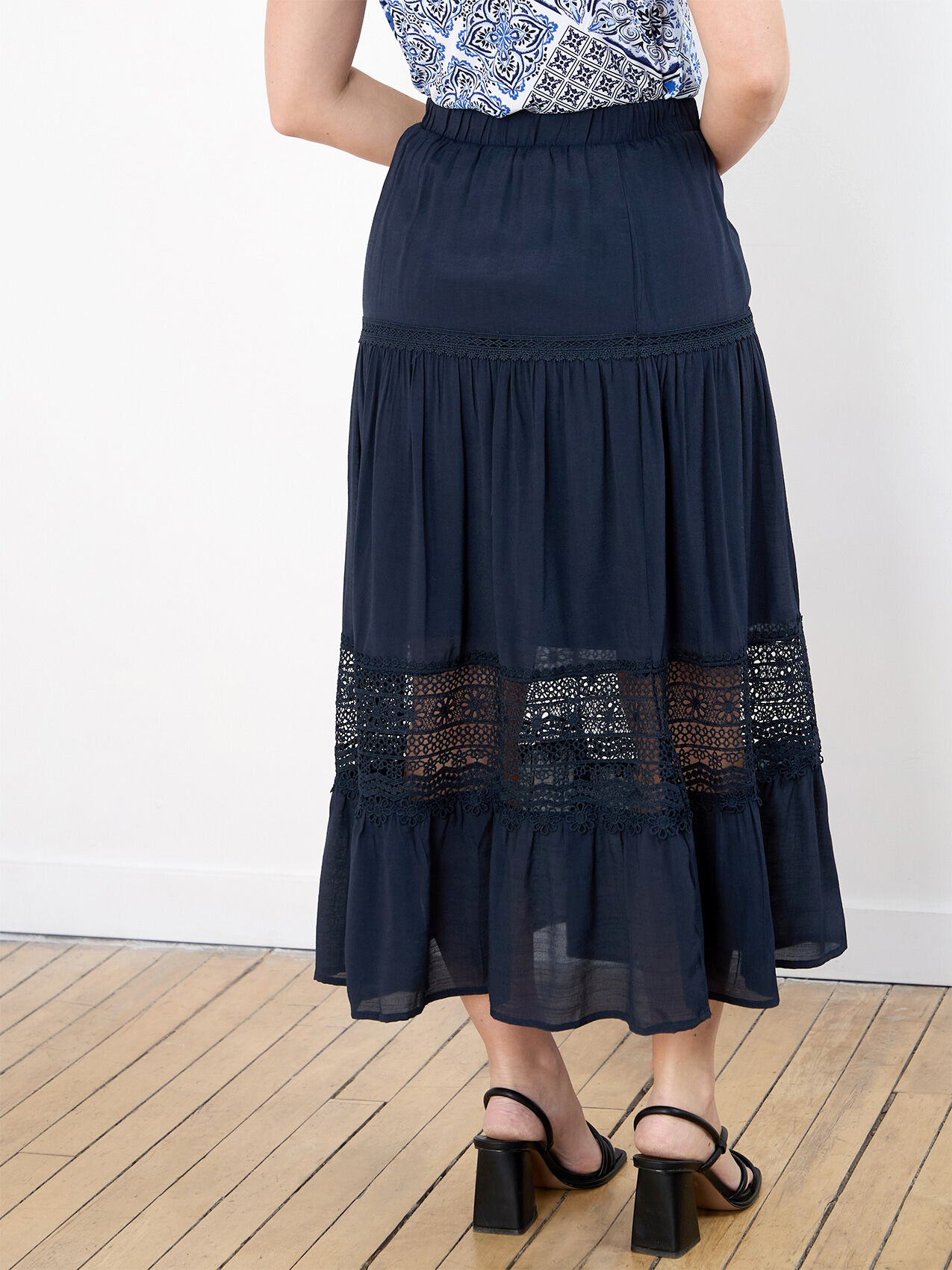 Gauze Peasant Skirt with Lace Detail