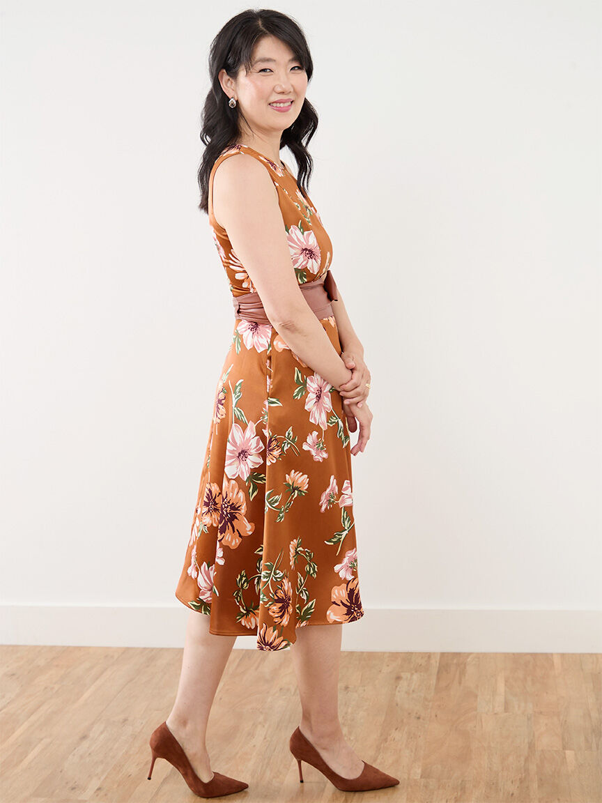 Satin Sleeveless Fit 'N Flare Midi Dress