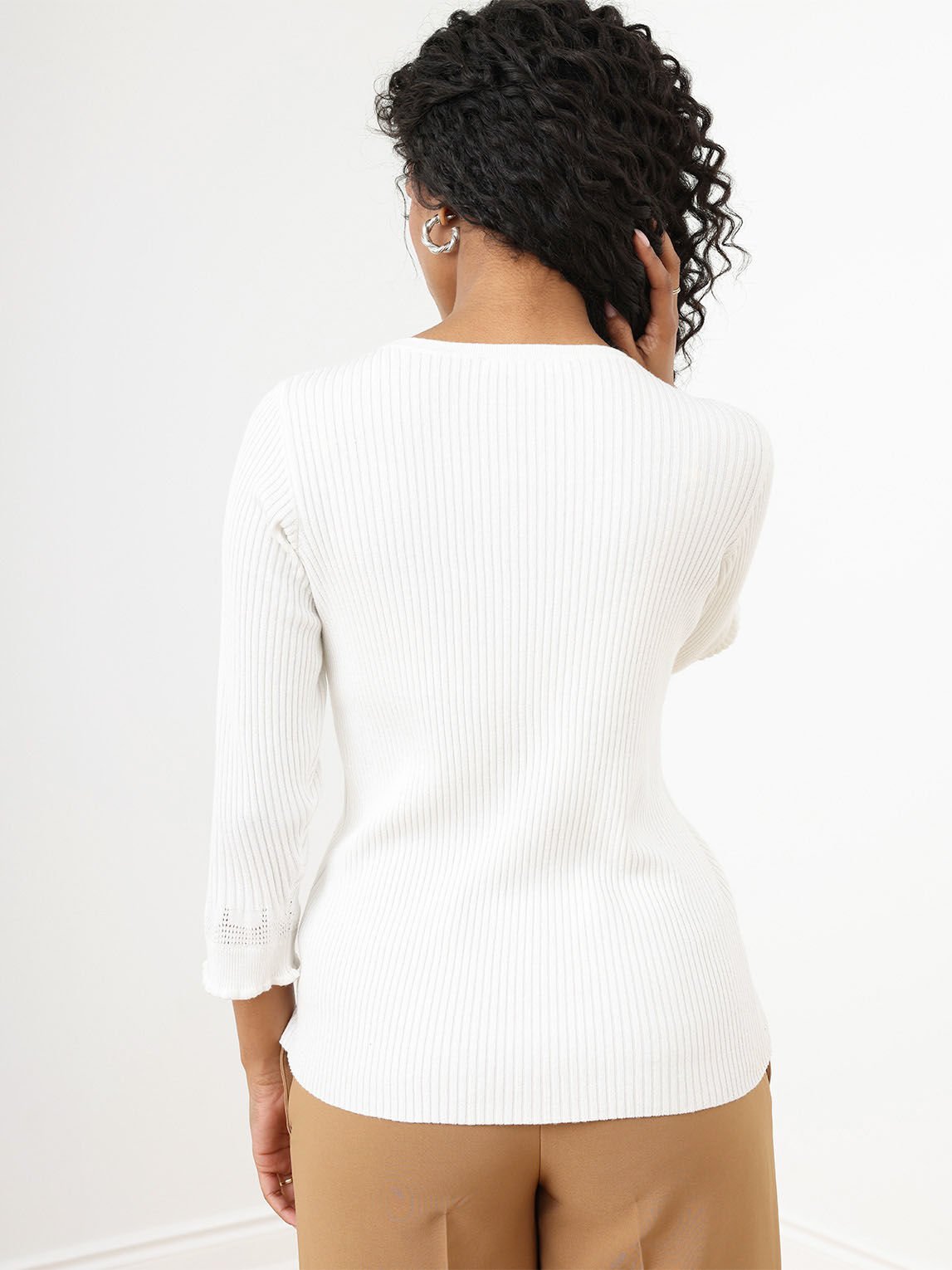 Petite Long Sleeve Pointelle Pullover Sweater, Cleo