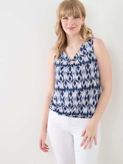 Sleeveless Soft Stretch Bubble Hem Top with Ring Detail