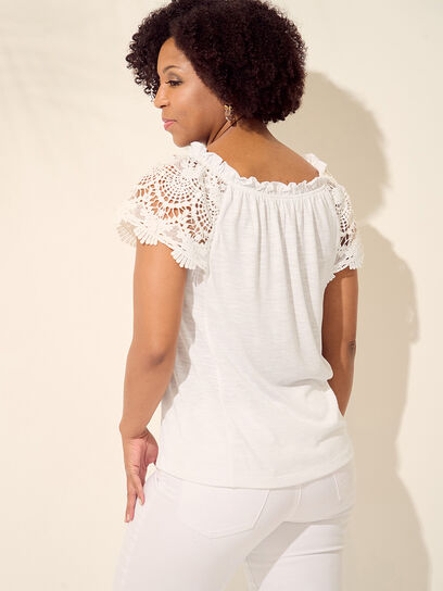 Petite Short Crochet Sleeve Relaxed Fit Top