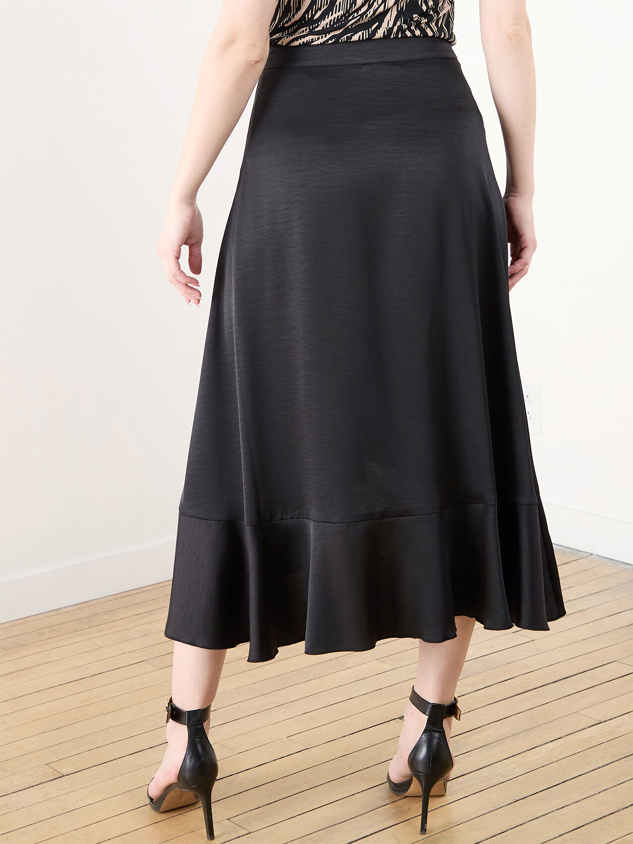 Satin Air Flow Ruffle Wrap Skirt