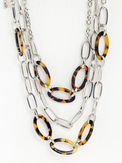 3-Layer Long Silver/Tortoiseshell Necklace Image 1