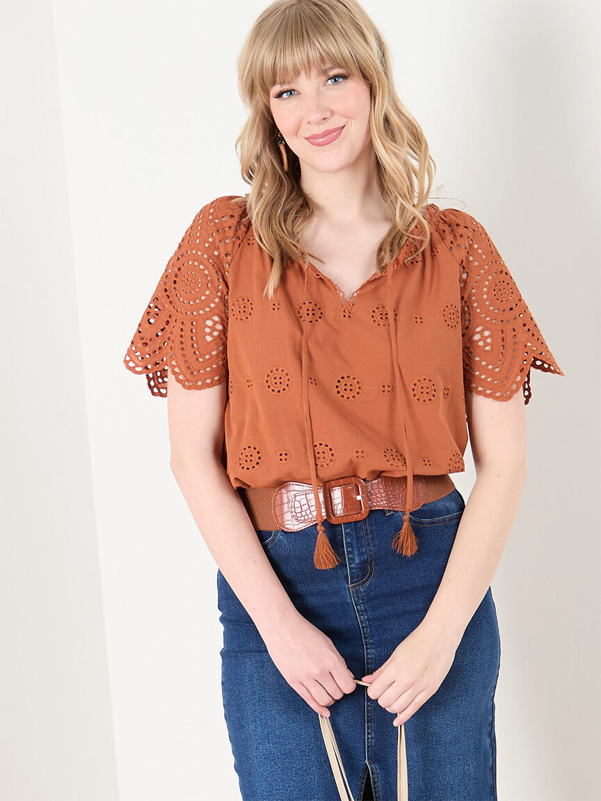 Embroidered Eyelet Blouse