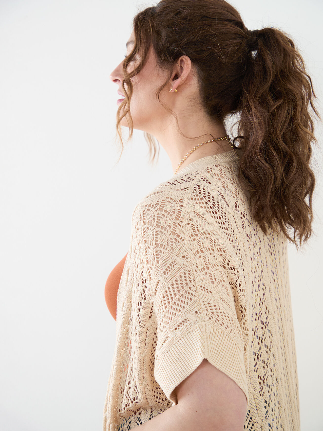 Short Sleeve Crochet Pointelle Coverup
