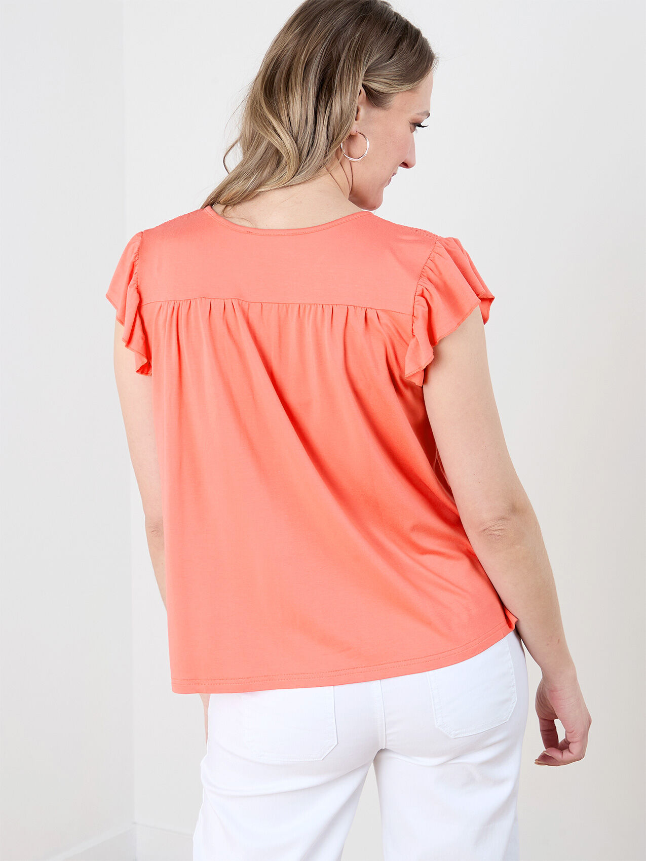 Short Sleeve V-Neck with Flutter Sleeves by GG Collection