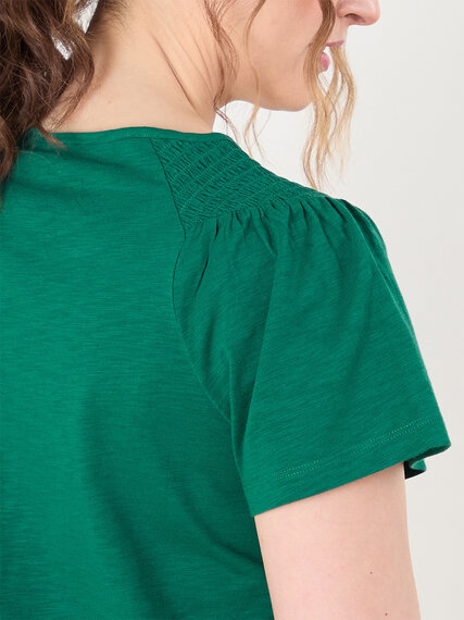 Ruched Peasant Tee with Flutter Sleeves Image 5