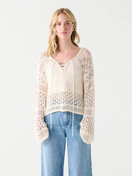 Long Sleeve Lace-Up Crochet Sweater by Dex | Cleo | 4000009865
