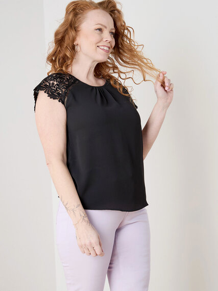 Petite Short Lace Sleeve Top in Crepe Image 6