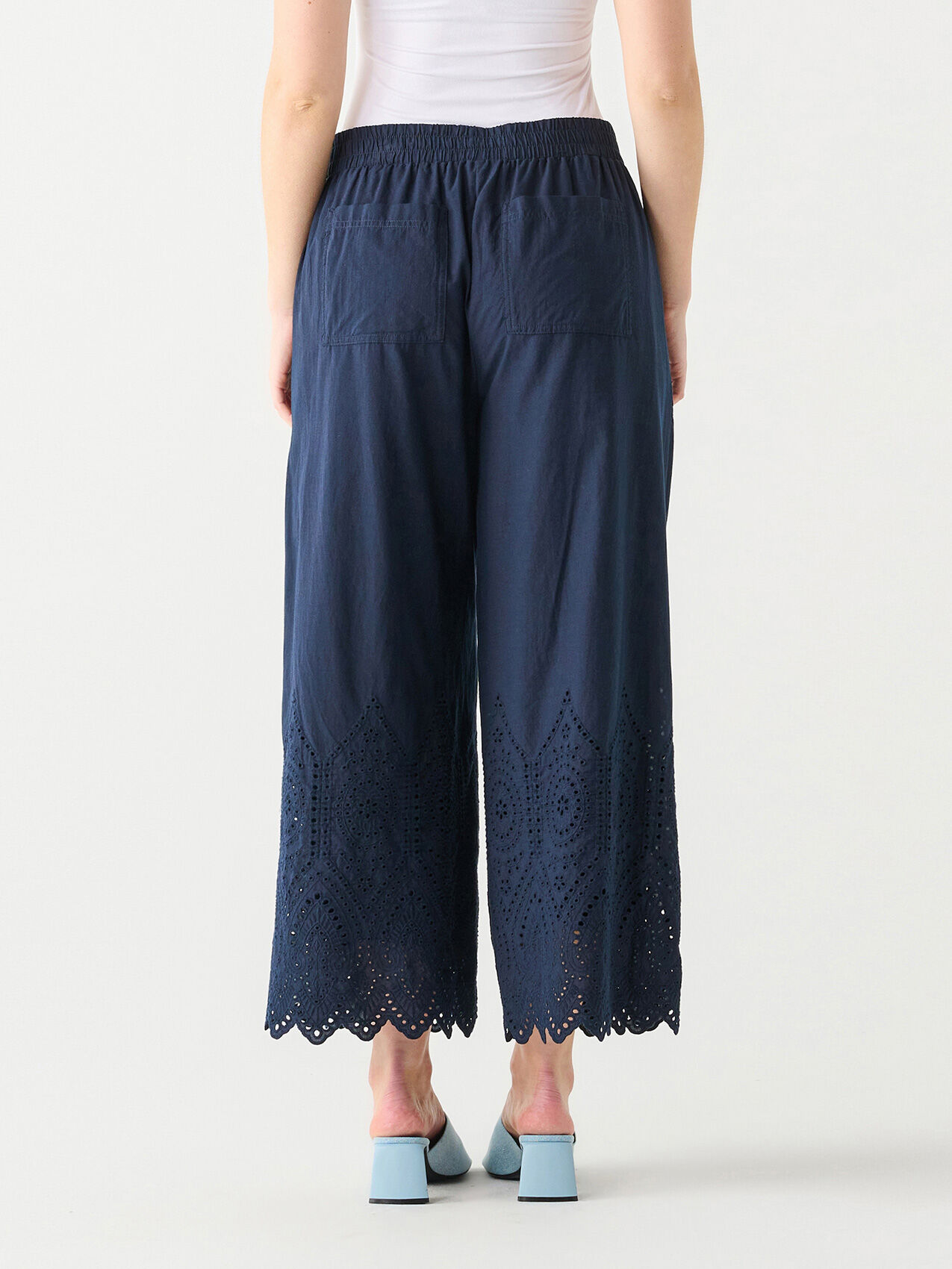 Wide-Leg Eyelet Cropped Pant