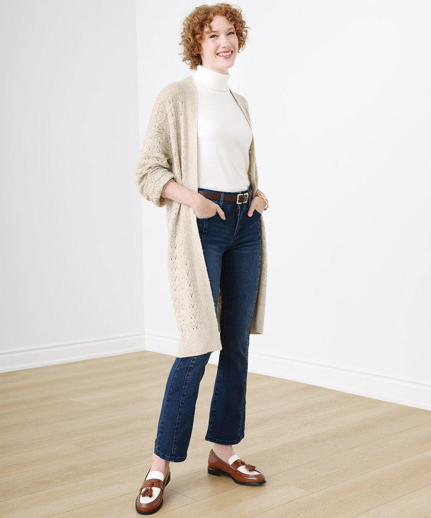 Long Pointelle Cardigan Sweater, Cleo