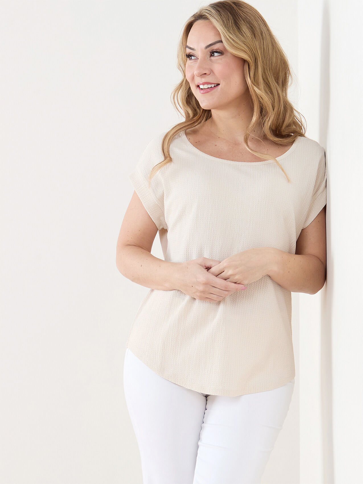 Petite Short Sleeve Textured Top