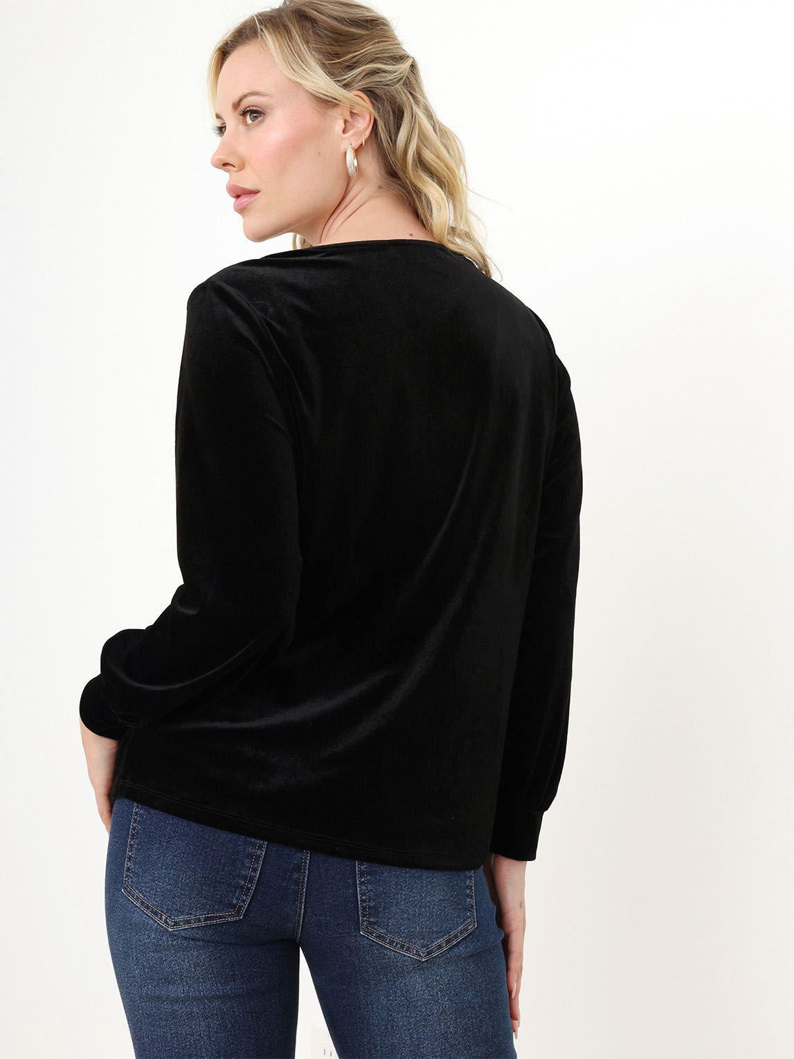 Petite Long Sleeve Velvet V-Neck Top