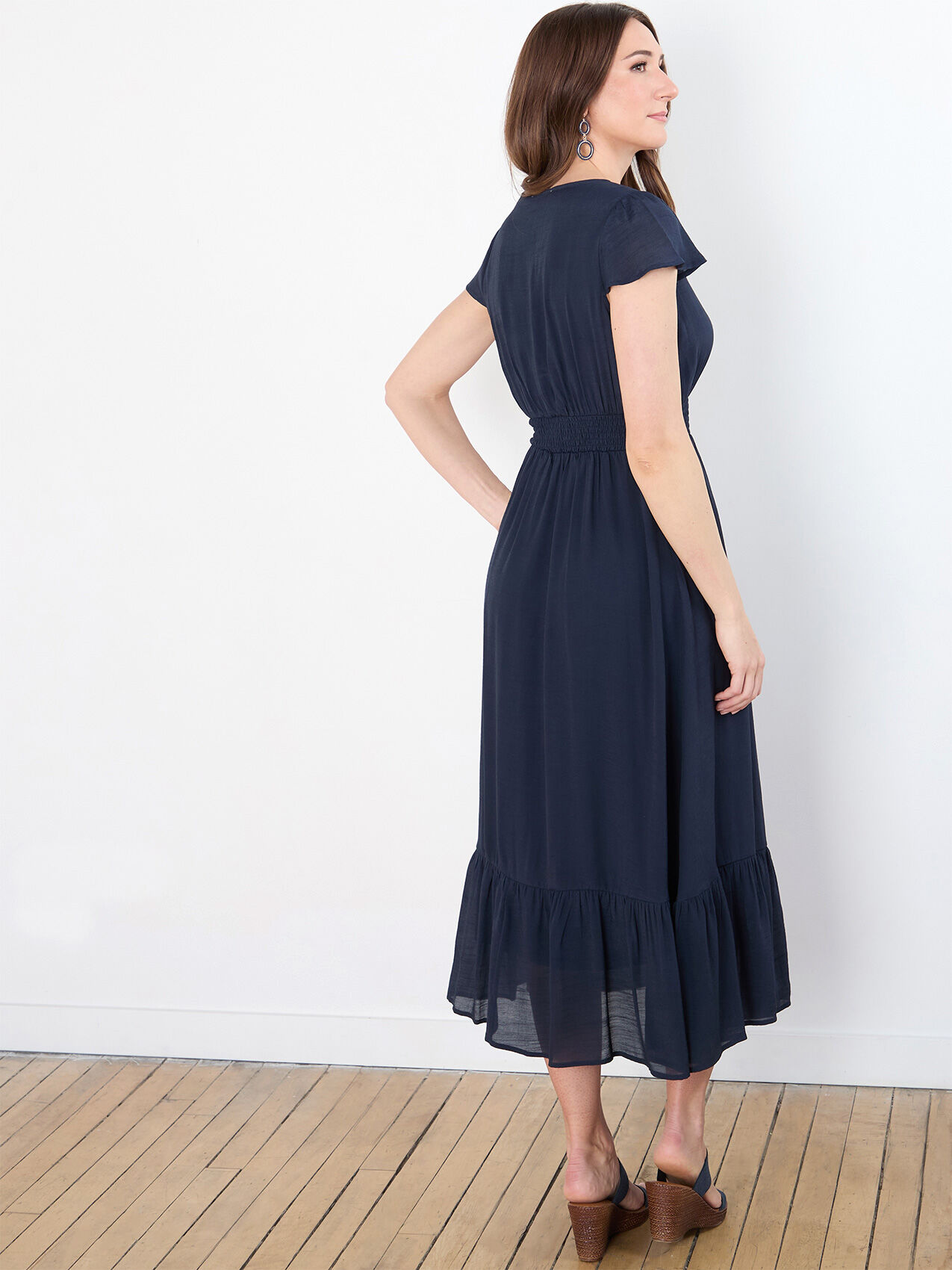 Gauze Midi Dress with Smocked Waist