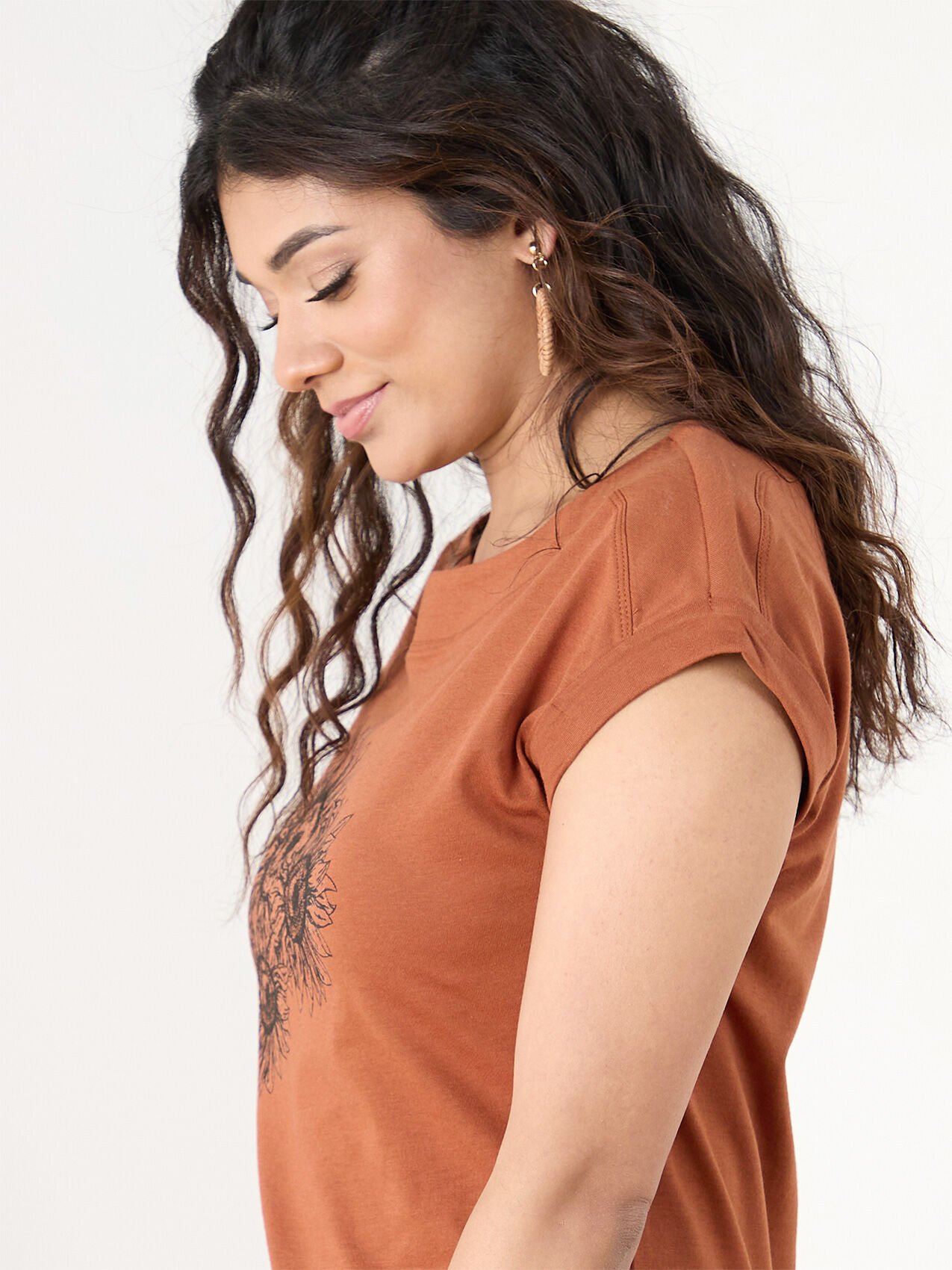 Petite Short Sleeve Rolled Cuff Boatneck T-Shirt