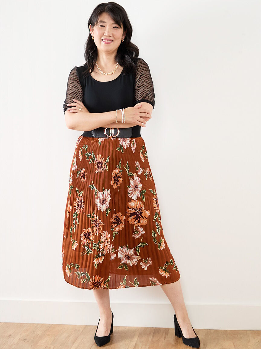 Satin Pleated Midi Skirt