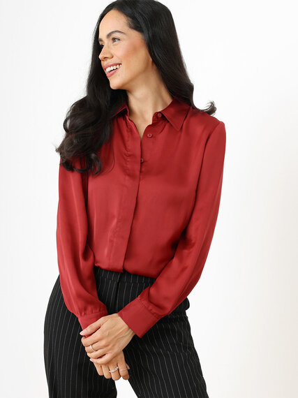 Petite Long Sleeve Relaxed Fit Satin Shirt Image 1