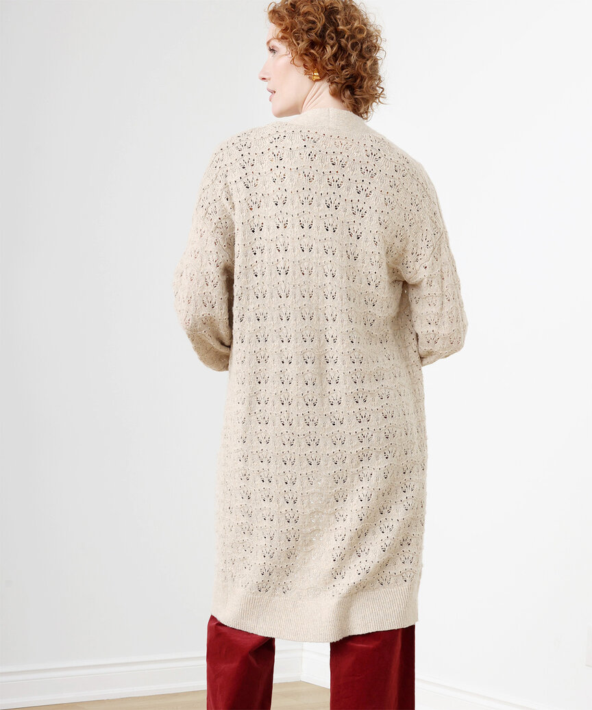 Long Pointelle Cardigan Sweater, Cleo