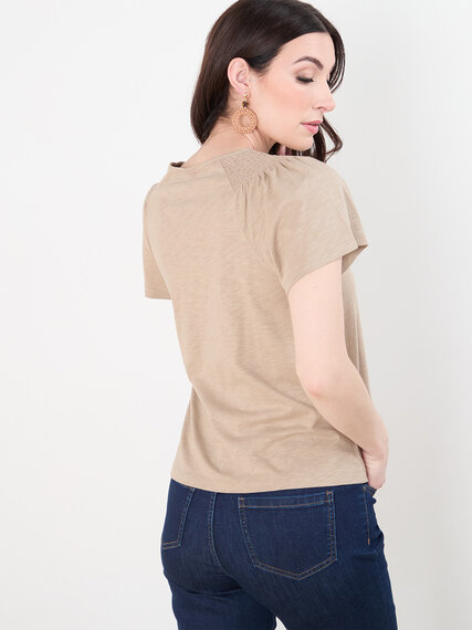 Ruched Peasant Tee with Flutter Sleeves Image 4