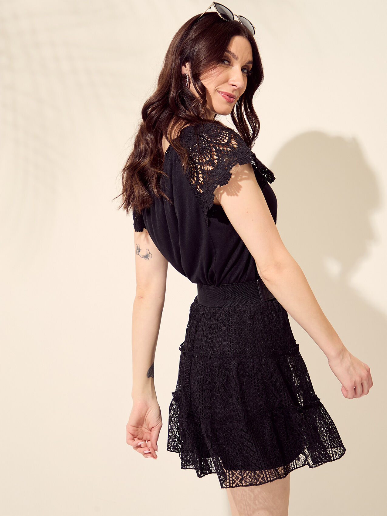Short Black Lace Tiered Skirt