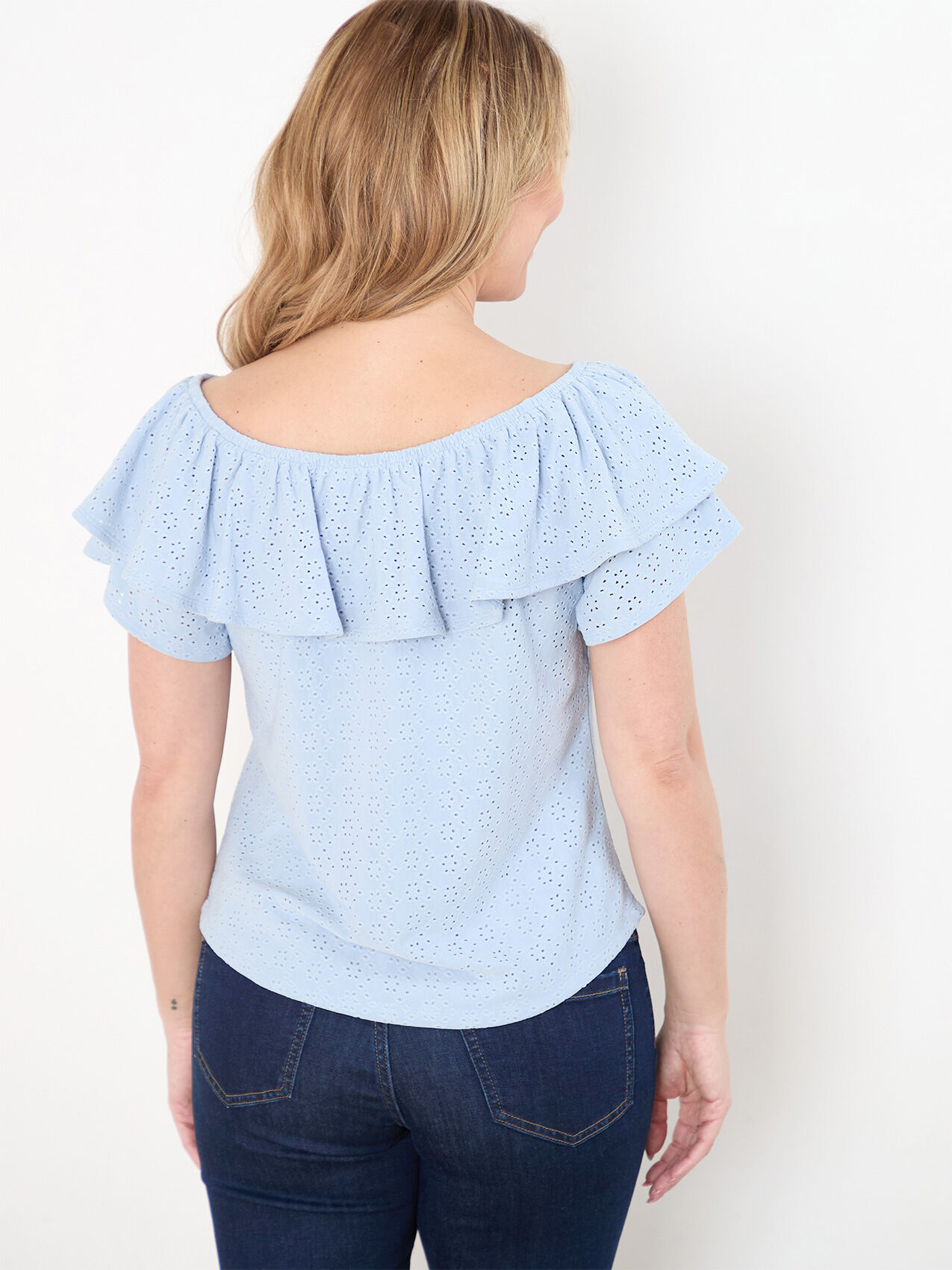 Petite Ruffle Eyelet On/Off Shoulder Top