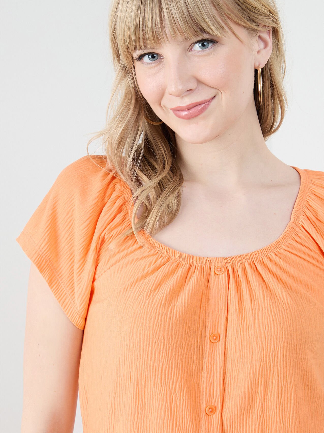 Stretch Crinkle Peasant Top